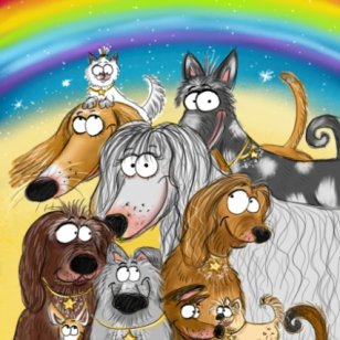 Kinderbuchillustration Hundehimmel Hundestern - Kinderbuchillustrationen zum Kinderbuch Waldgeschichten, Autor Rolf Schlöffel. Wenn Tiere sterben düsen sie auf den Stern der Hunde in den Hundehimmel mit dem Sternenzug :)